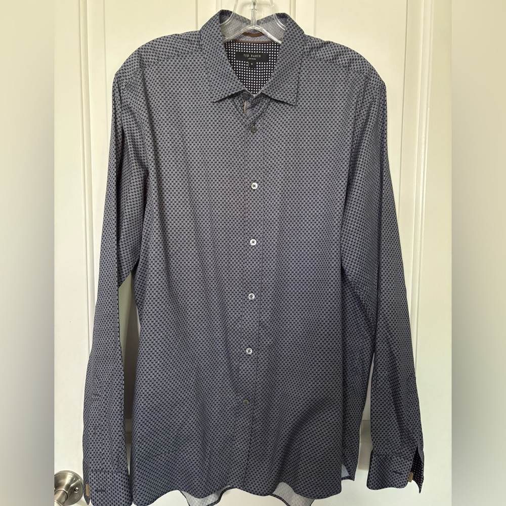 EUC Ted Baker Men's Navy Micro-Pattern Dress Shirt Size 5/XL